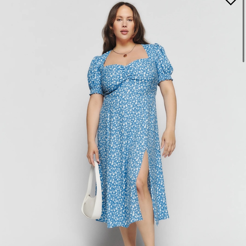 Reformation Blue Floral Lacey Dress ES